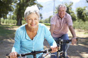 Senior couple on country bike ride