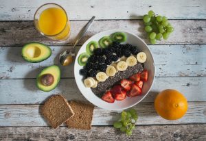 fruit, avocado, chia seed, bread