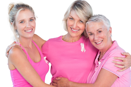 Meta Slider - HTML Overlay - Women wearing pink tops and ribbons for breast cancer on white background