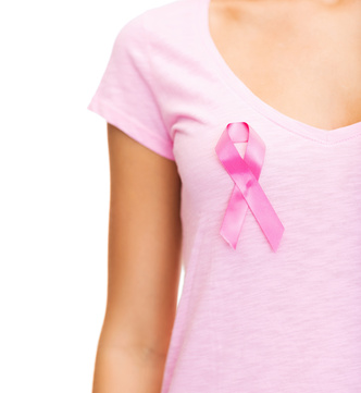 woman with pink cancer awareness ribbon