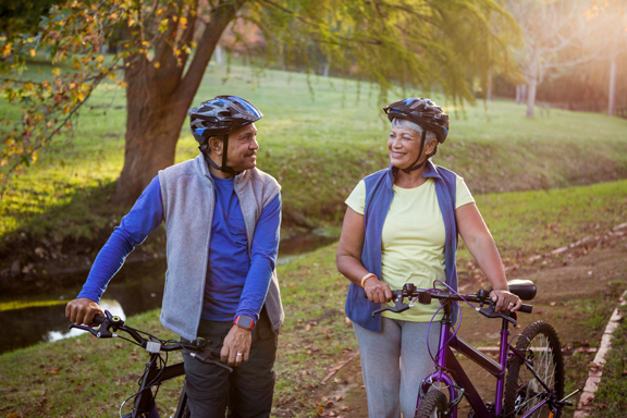 couple biking